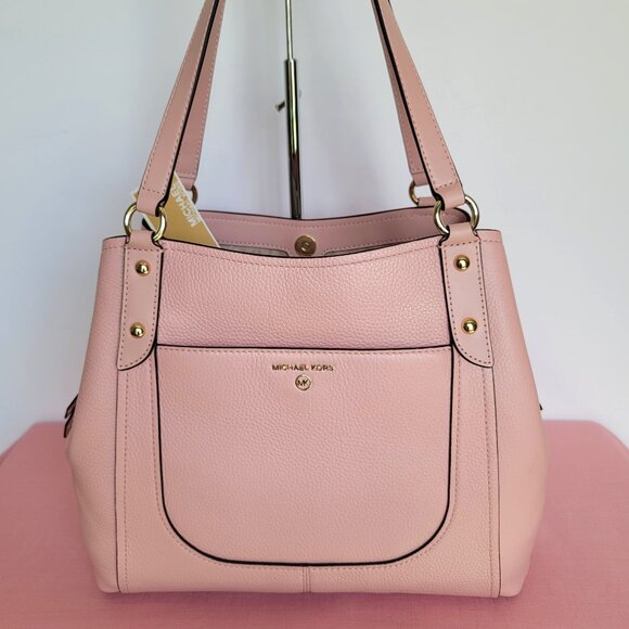 MICHAEL KORS Molly Large Pebbled Leather Shoulder Tote- Smokey Rose color - Picture 1 of 16